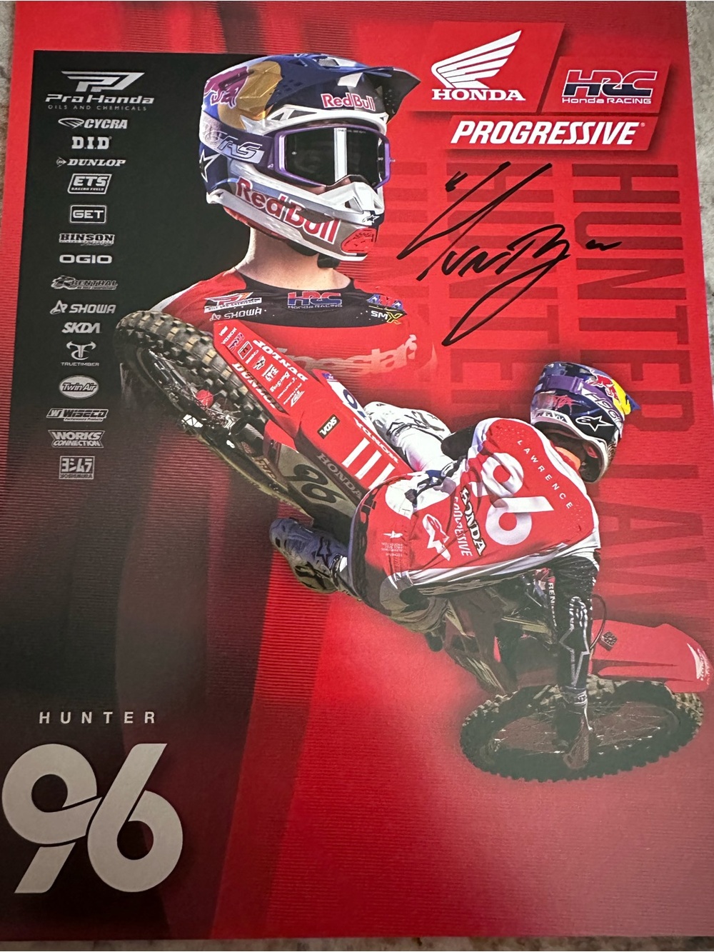 Honda Red Bull Racing Motocross Poster signed - Hunter Lawrence #96